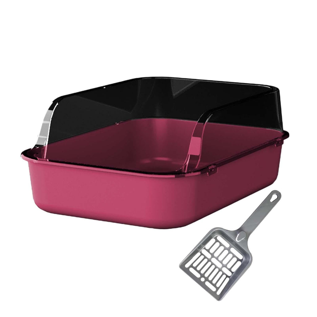 Open Top Sifting Litter Box High Sided Portable Semi Enclosed Pink S432873