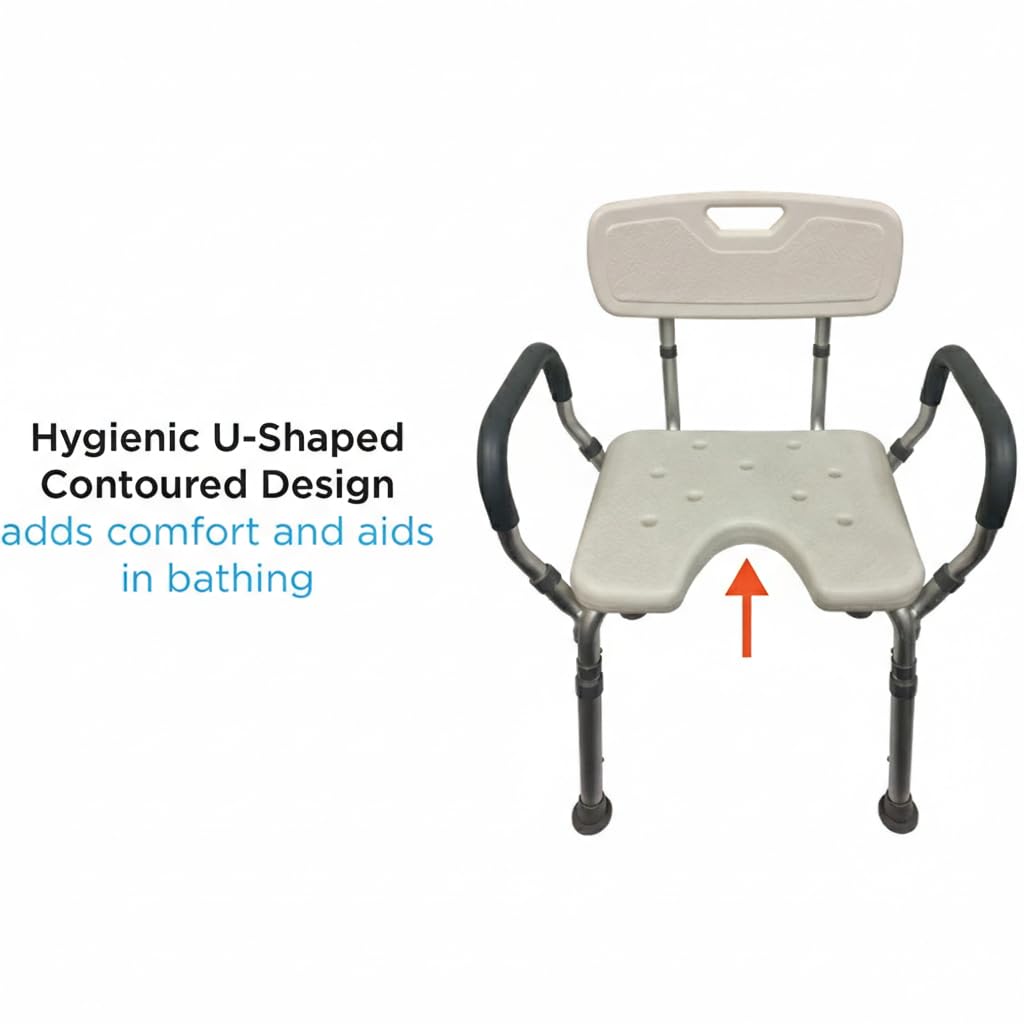 Bath & Shower Seat with U-Shaped Cutout, Padded Removable Arms & Back H44088