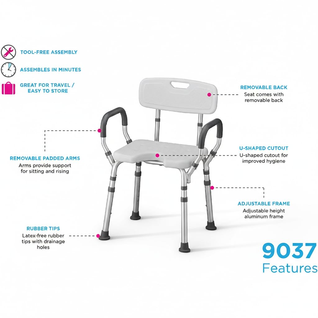 Bath & Shower Seat with U-Shaped Cutout, Padded Removable Arms & Back H44088
