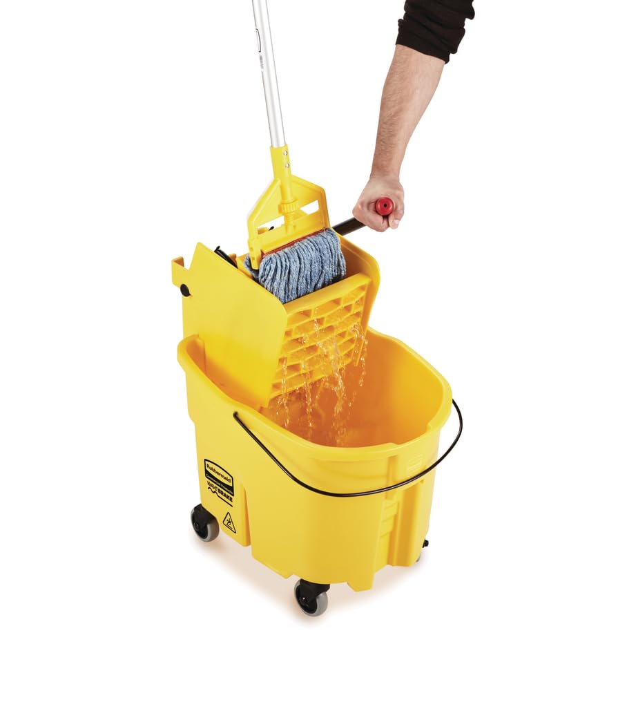 26 Qt. Side-Press Mop Bucket and Wringer Combo on Wheels, Yellow A90494