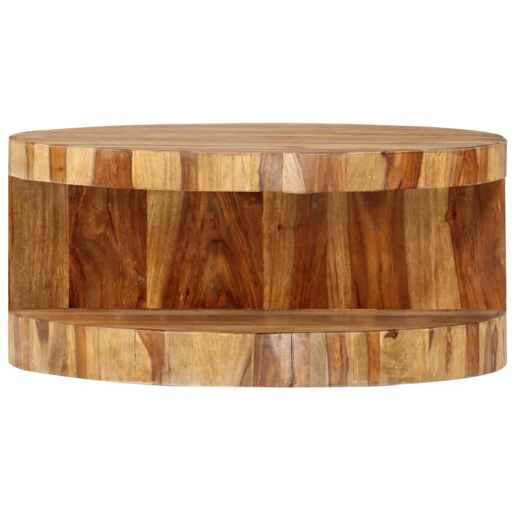 Round Coffee Table 25.6"x11.8" Solid Sheesham Wood F7044