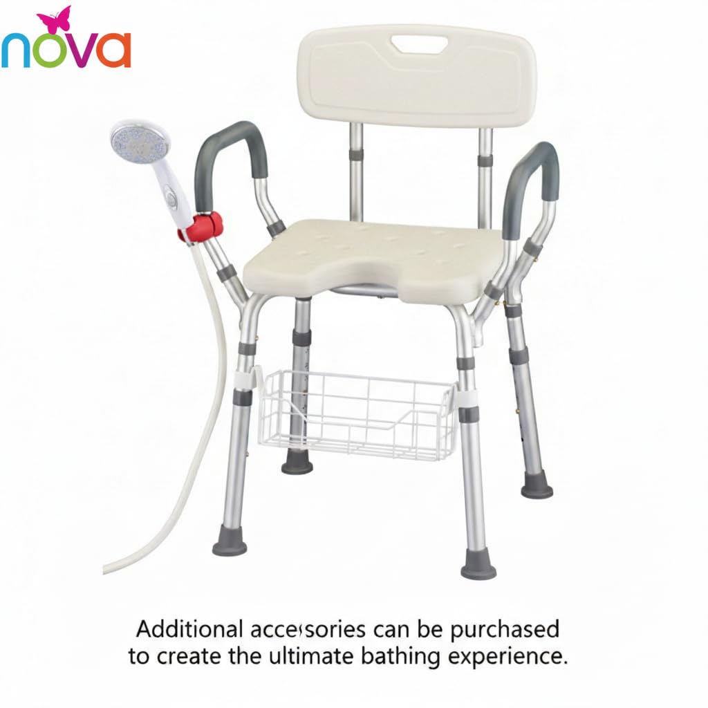 Bath & Shower Seat with U-Shaped Cutout, Padded Removable Arms & Back H44088