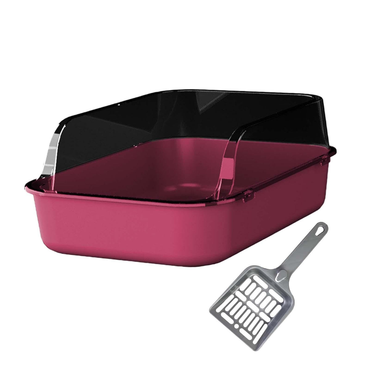 Open Top Sifting Litter Box High Sided Portable Semi Enclosed Pink S432873
