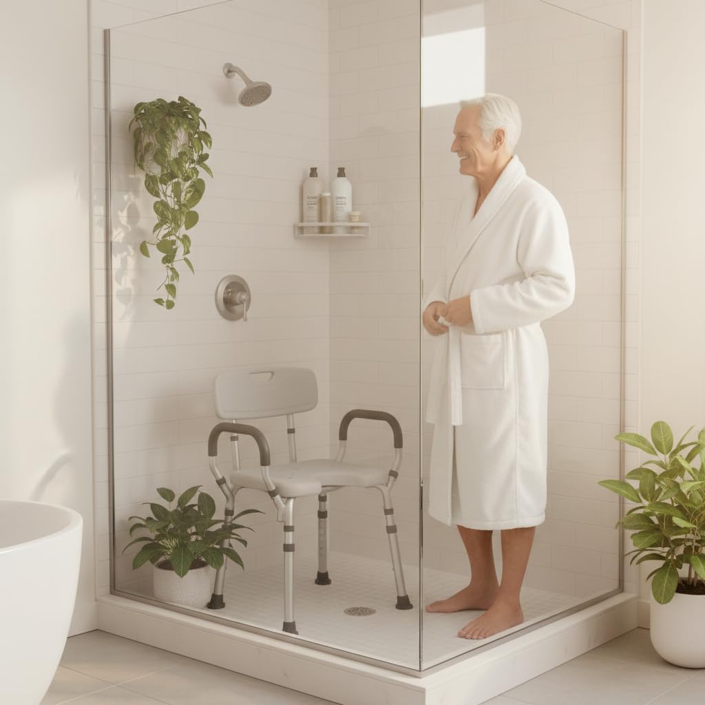 Bath & Shower Seat with U-Shaped Cutout, Padded Removable Arms & Back H44088
