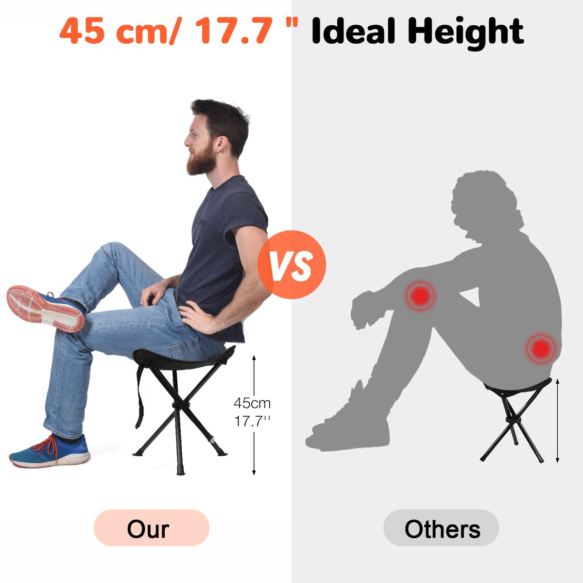 18" Black 3 Legs Folding Tripod Stool K457
