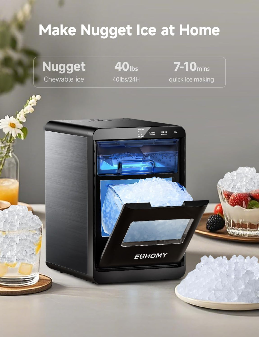 Nugget Ice Maker Countertop, 40lbs/24H, Black J591580