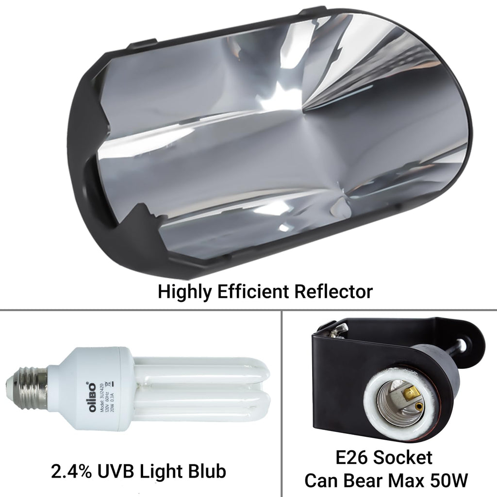 Bird Cage Light Fixture Combo Kit, 2.4% UVB UVA 20W Compact Fluorescent Bulb R86326