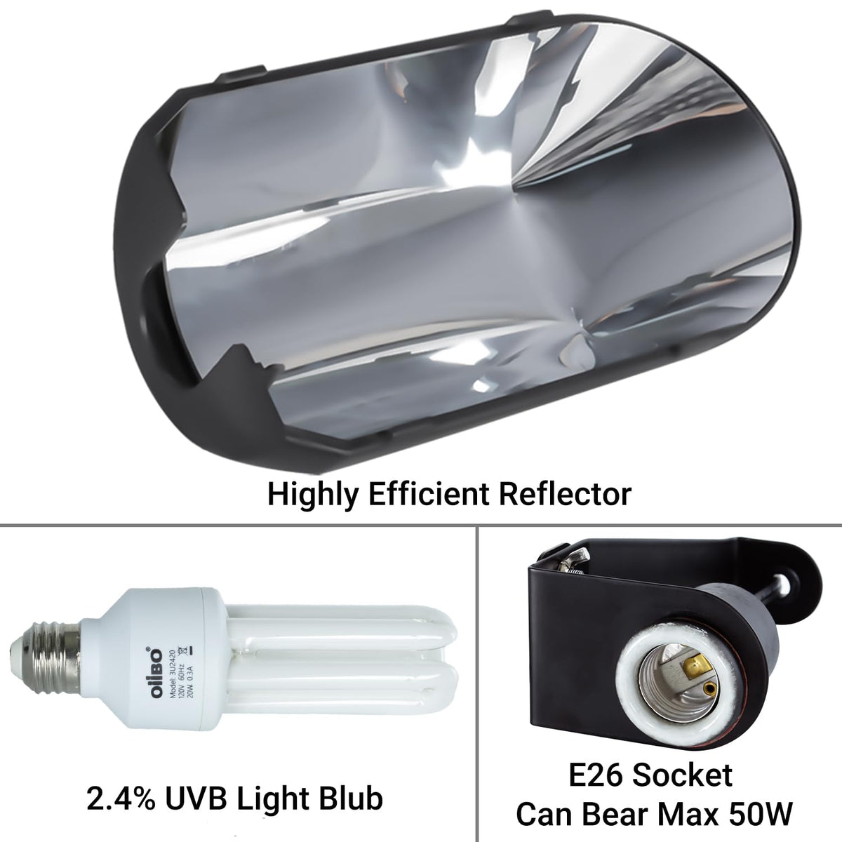 Bird Cage Light Fixture Combo Kit, 2.4% UVB UVA 20W Compact Fluorescent Bulb R86326