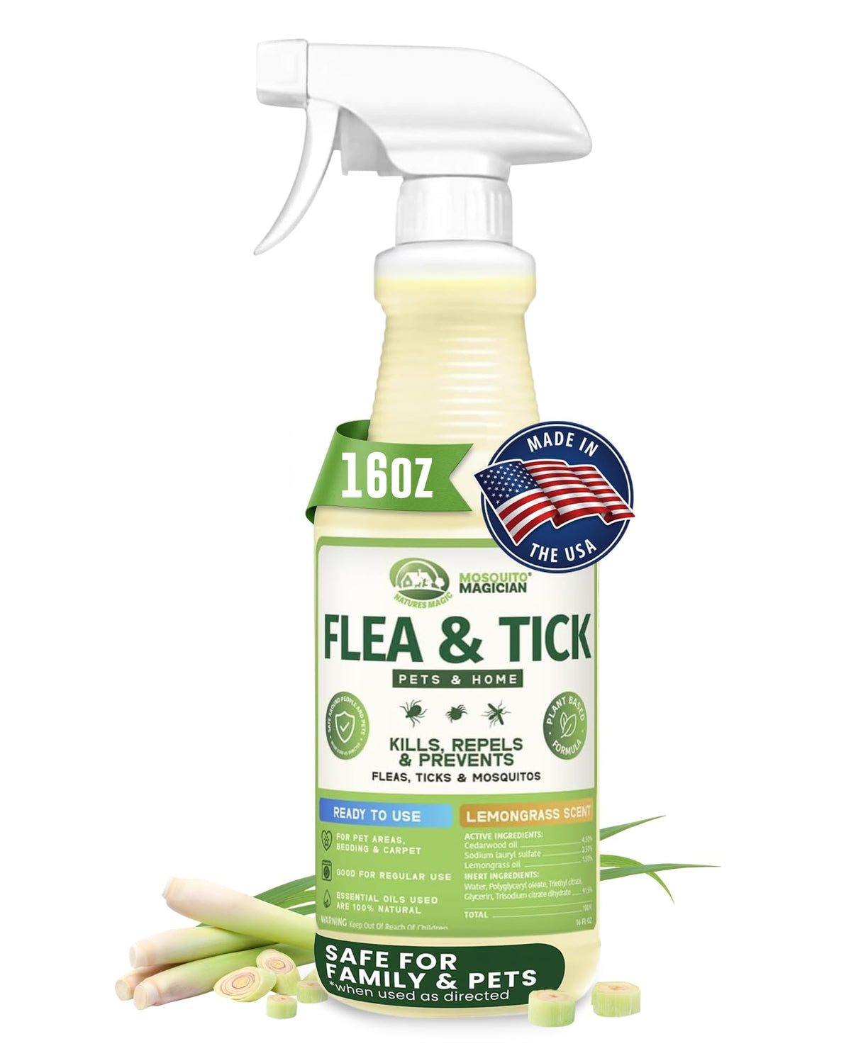 Lemongrass Flea Tick Mosquito Spray 16 OZ J153