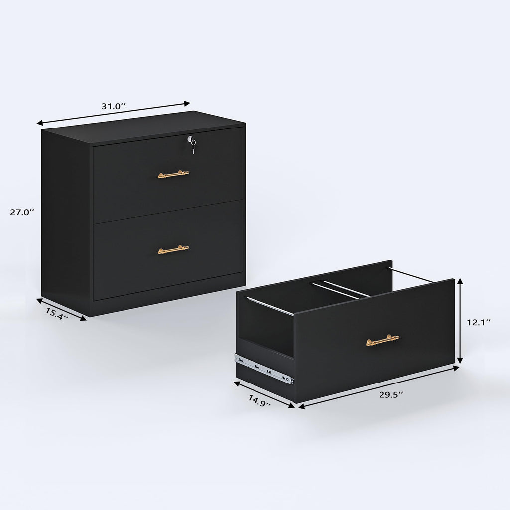 Black 2 Drawer Lateral File Cabinet with Lock U407581