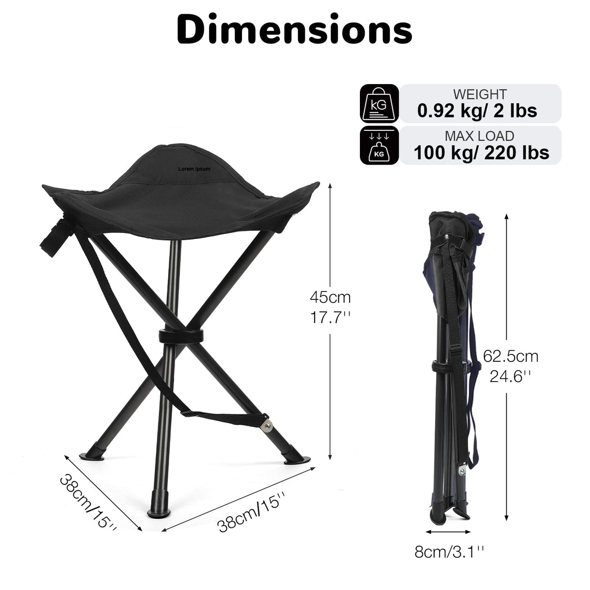 18" Black 3 Legs Folding Tripod Stool K457