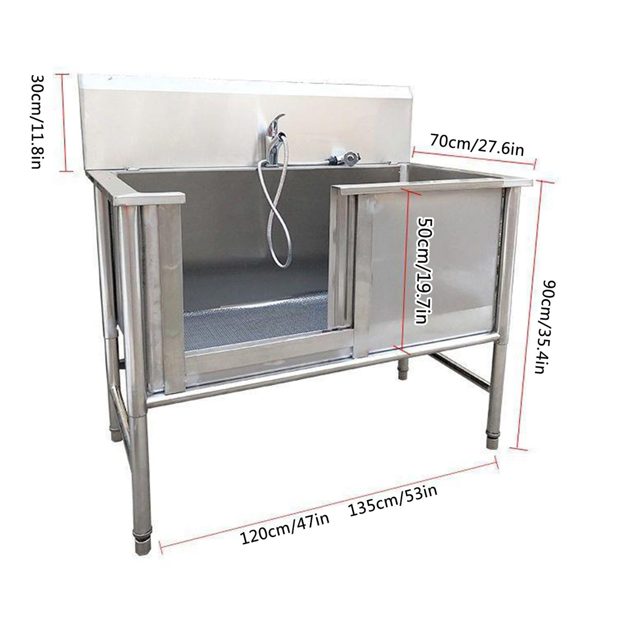 53'' Stainless Steel Pet Grooming Tub with Walk-in Stairs N60058