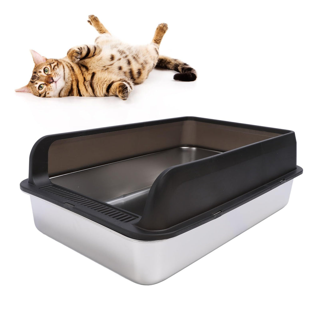 Stainless Steel High Sided Cat Litter Box with Lid Q809847