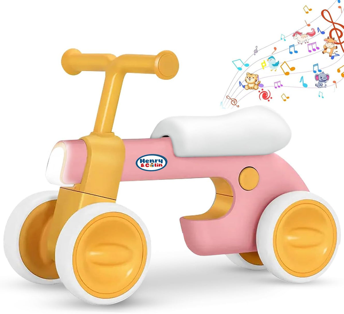 4 Wheel Toddler Balance Bike with Lights Music Soft Seat Pink Y840875