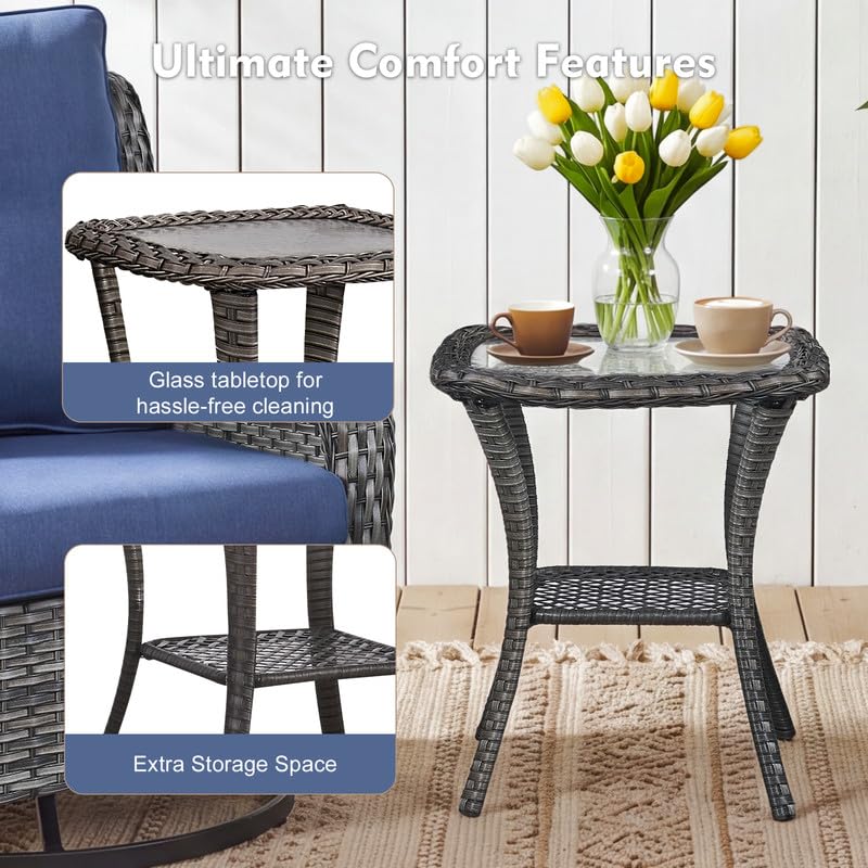 5 Pieces Outdoor Wicker Patio Furniture Set with Ottoman Blue M60659