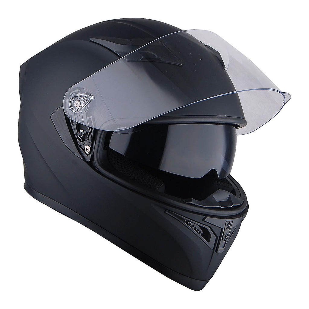Full Face Motorcycle Helmet with LED Tail Light Matt Black V3705