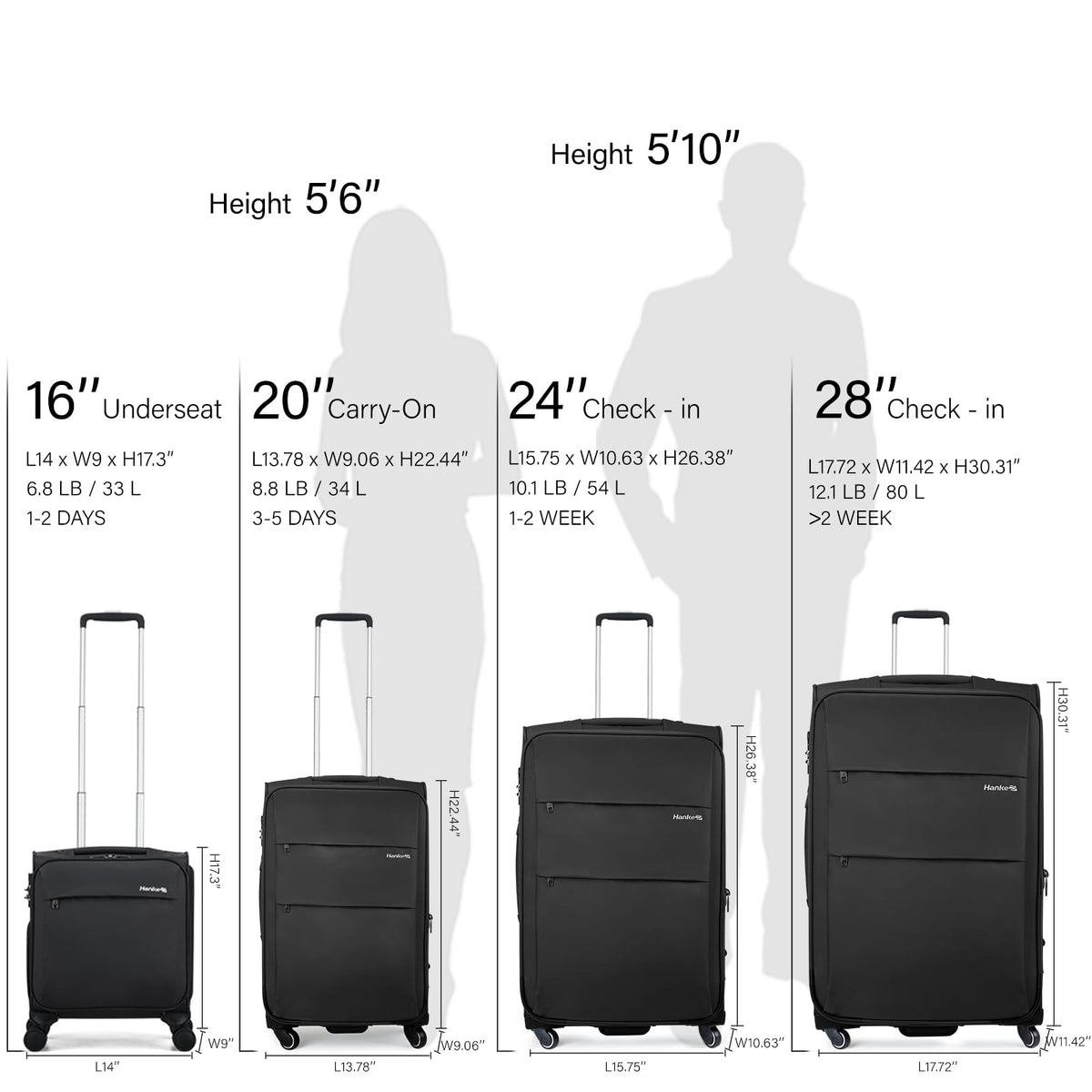 16 Inch Underseat Carry On Luggage with Wheels Dark Gray J8190