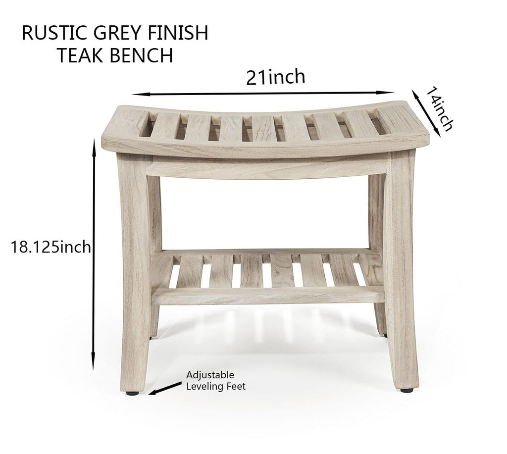 Gray Teak Shower Bench with Shelf 21 Inch X99691