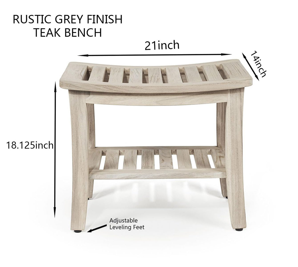 Gray Teak Shower Bench with Shelf 21 Inch X99691