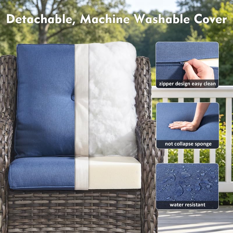 5 Pieces Outdoor Wicker Patio Furniture Set with Ottoman Blue M60659