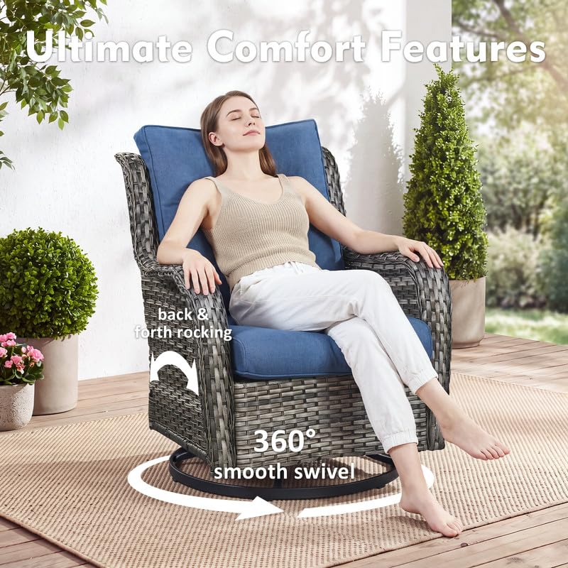 5 Pieces Outdoor Wicker Patio Furniture Set with Ottoman Blue M60659