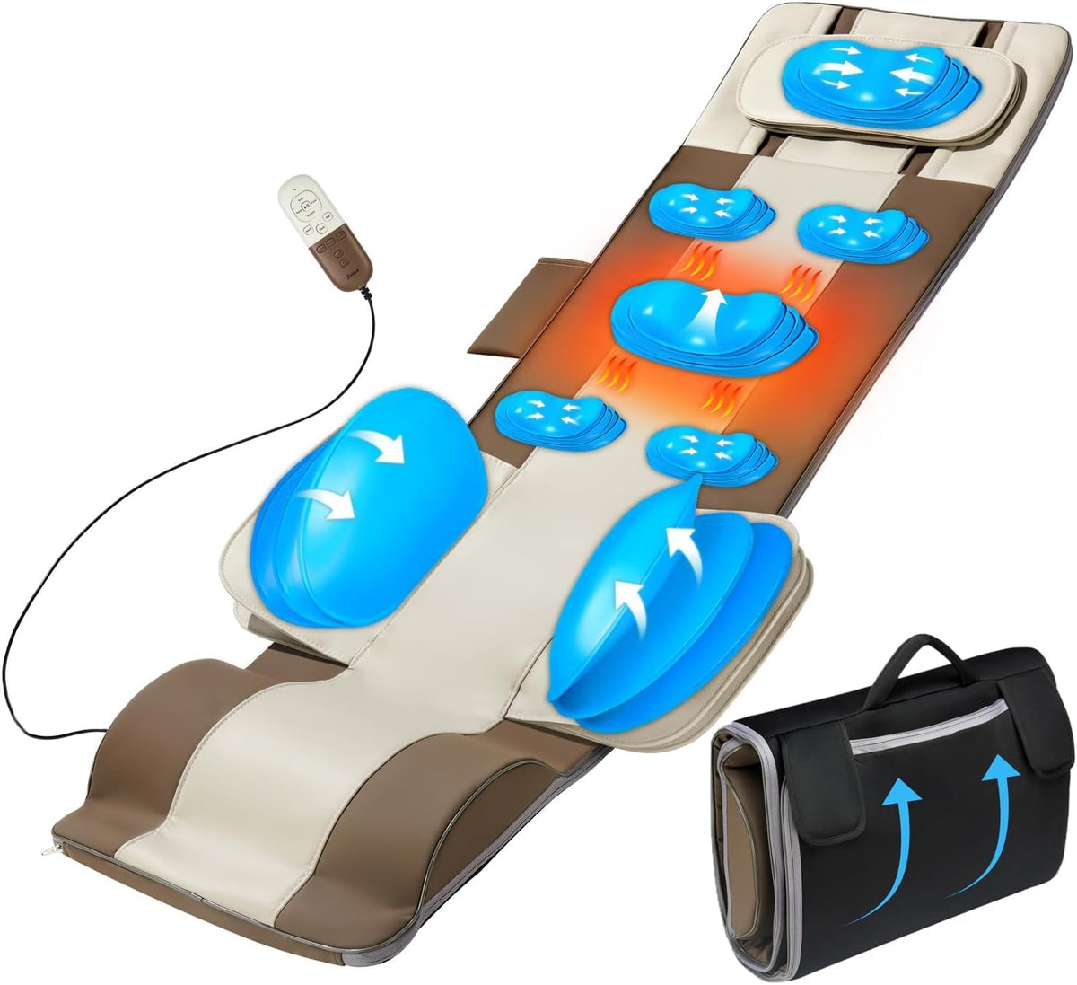 Full Body Massage Mat with Airbags Stretching & Heating, 3D Lumbar Traction, 4 Modes 3 Intensities 3 Heat Levels, PU Leather, Portable & Foldable W339