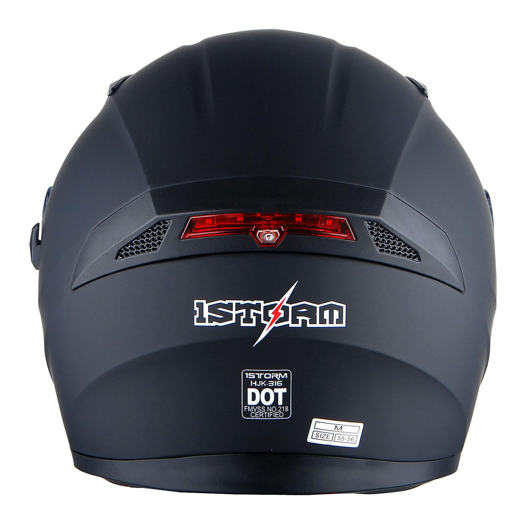 Full Face Motorcycle Helmet with LED Tail Light Matt Black V3705