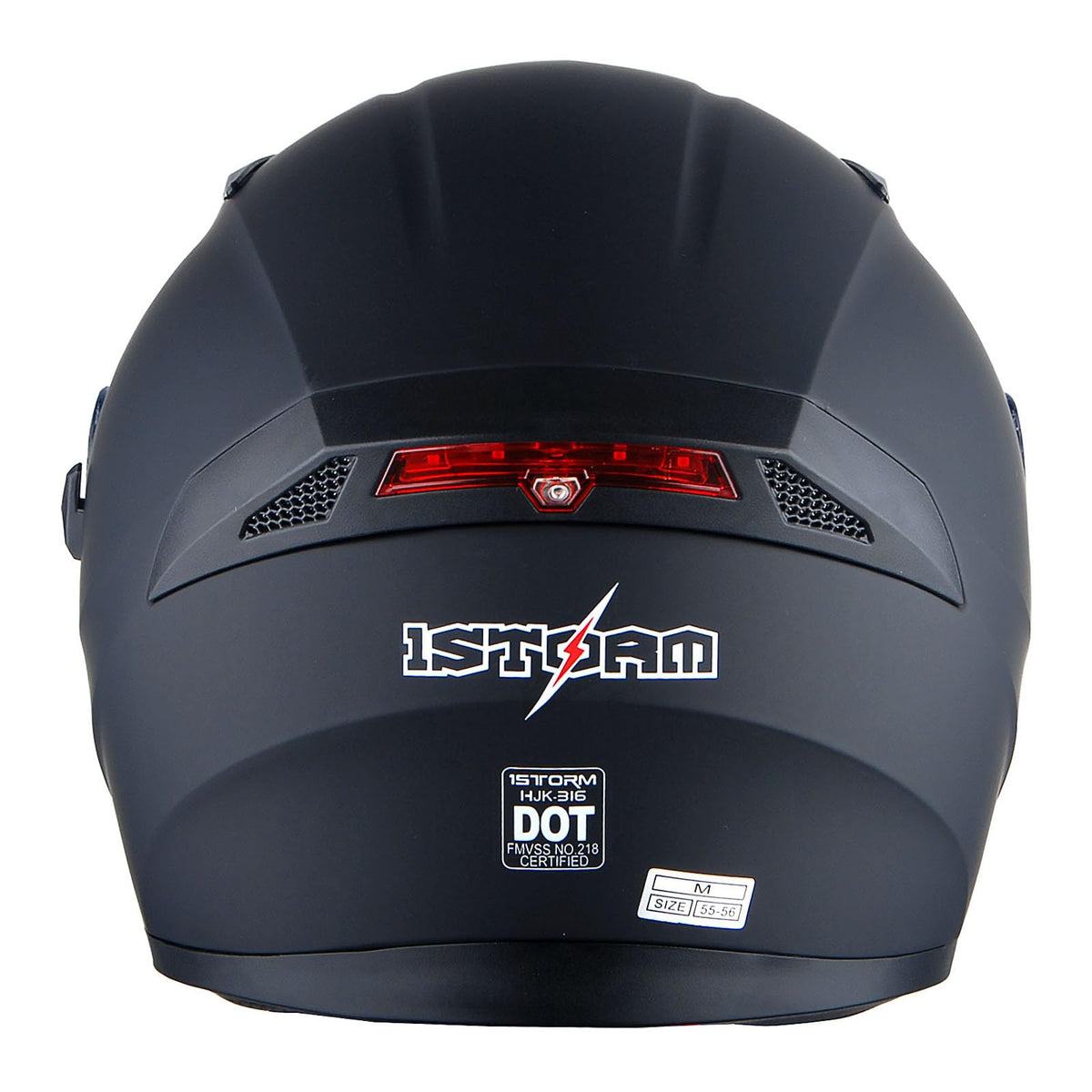 Full Face Motorcycle Helmet with LED Tail Light Matt Black V3705