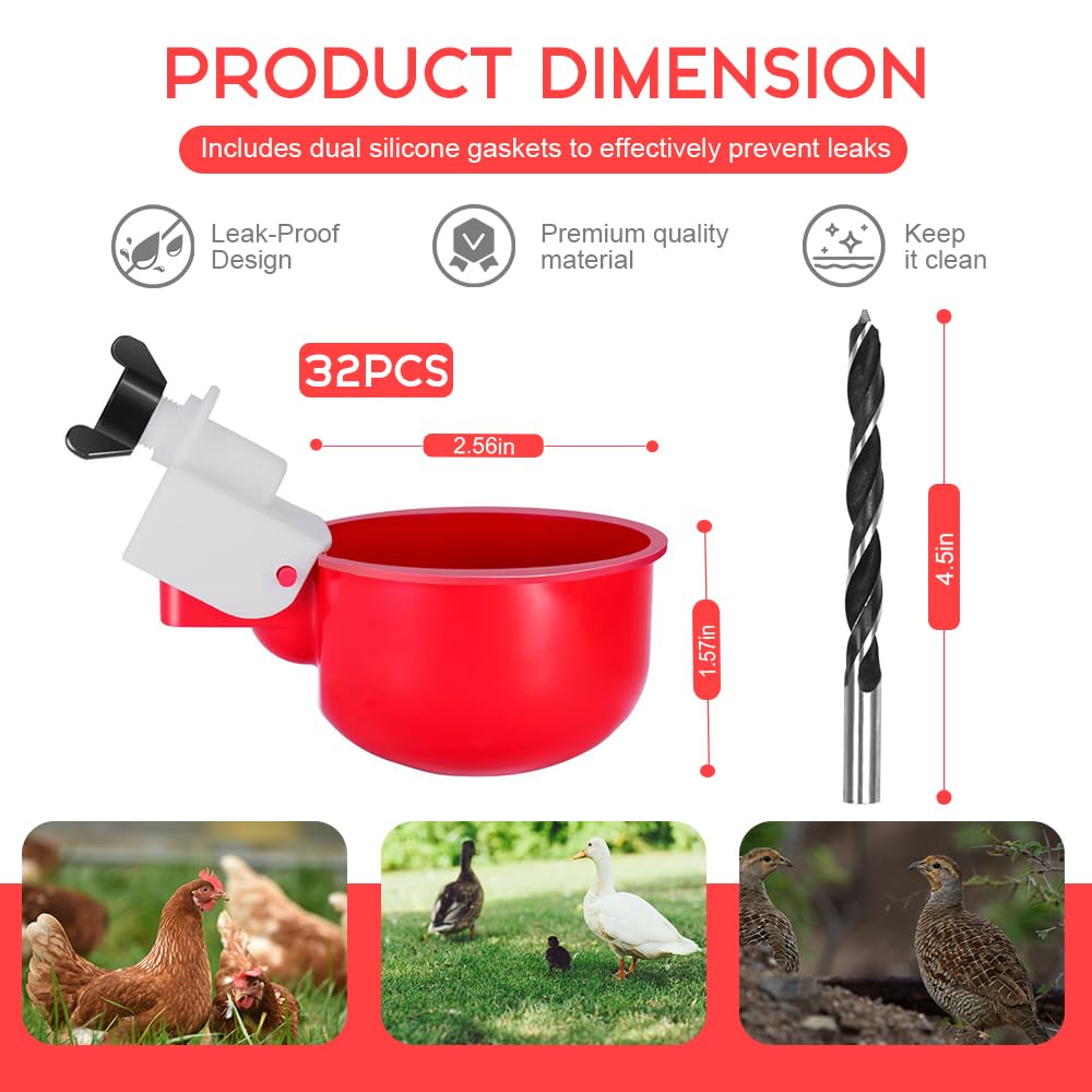 32 Pack Automatic Poultry Waterer Cups with Mounting Hole Opener Z75131