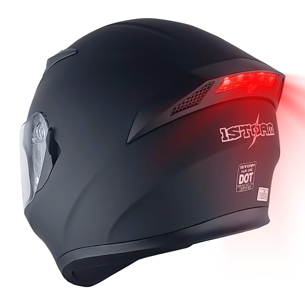 Full Face Motorcycle Helmet with LED Tail Light Matt Black V3705