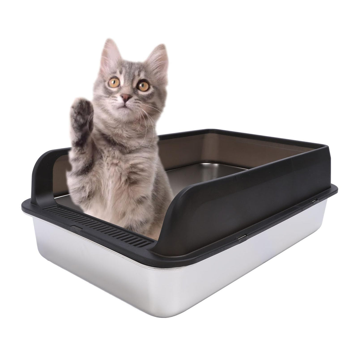 Stainless Steel High Sided Cat Litter Box with Lid Q809847