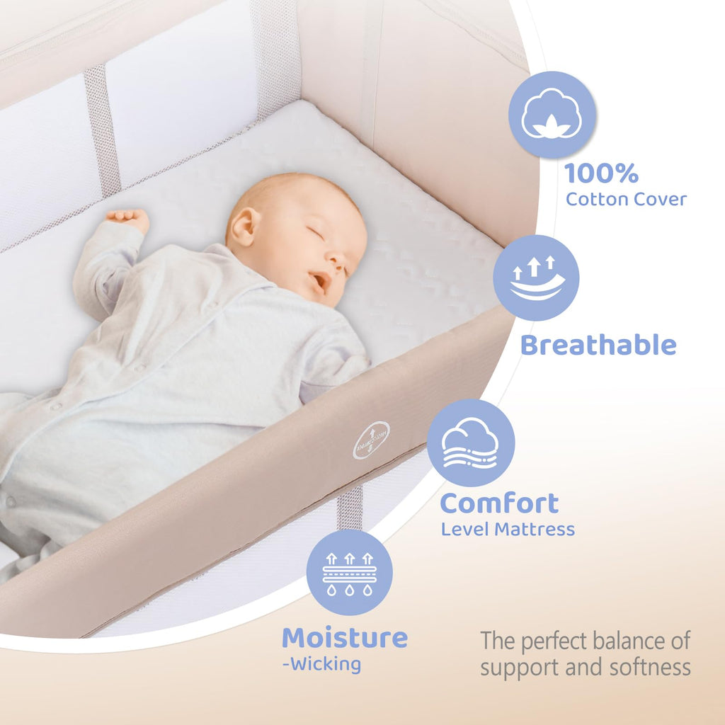 7 in 1 Bedside Bassinet with Changing Table, Storage Shelf, Mattress F626