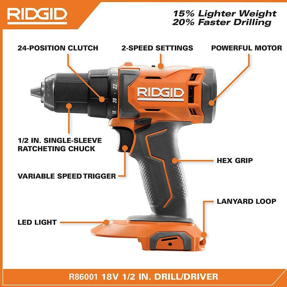 18V Cordless 1/2 in. Drill/Driver Kit with Battery and Charger E874238