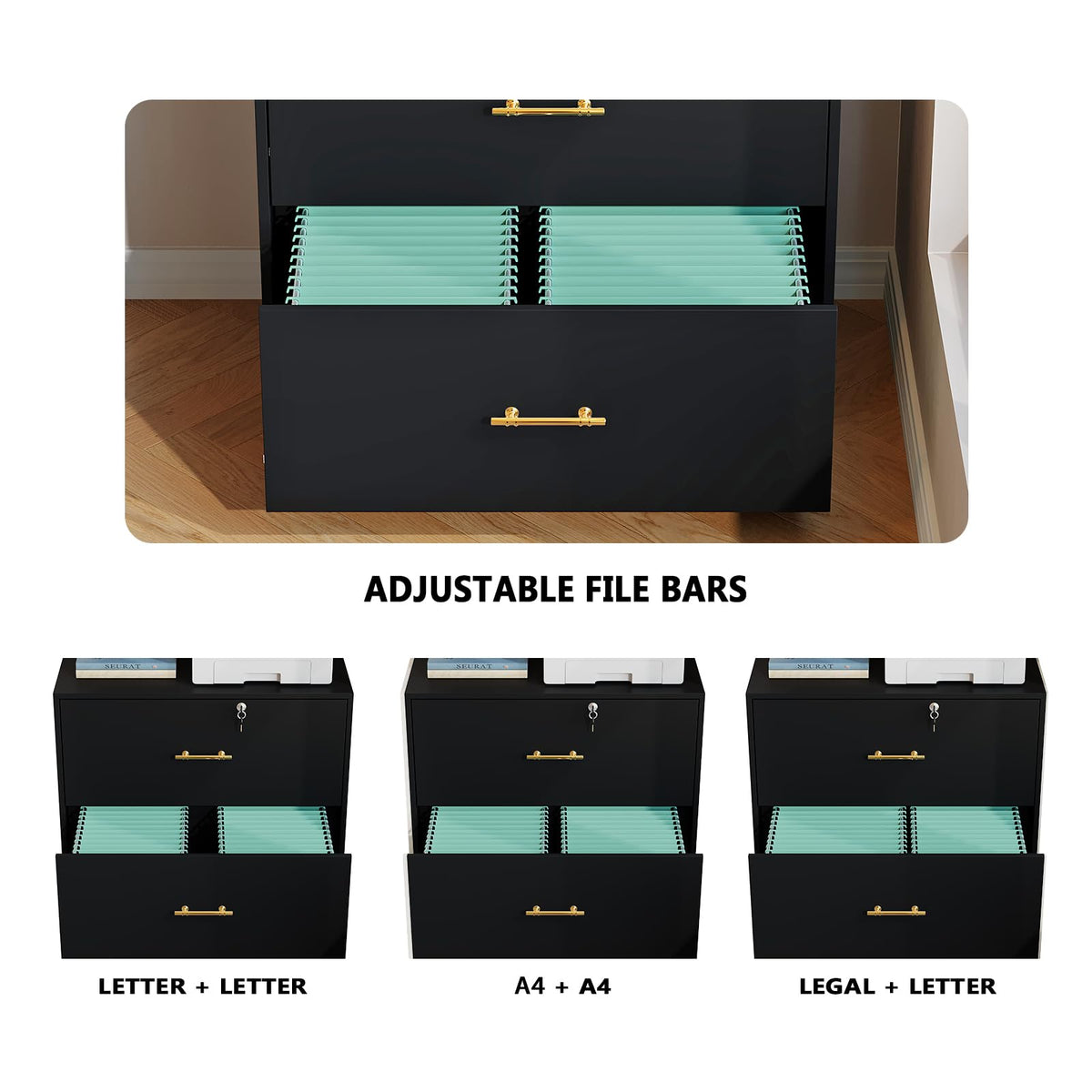 Black 2 Drawer Lateral File Cabinet with Lock U407581