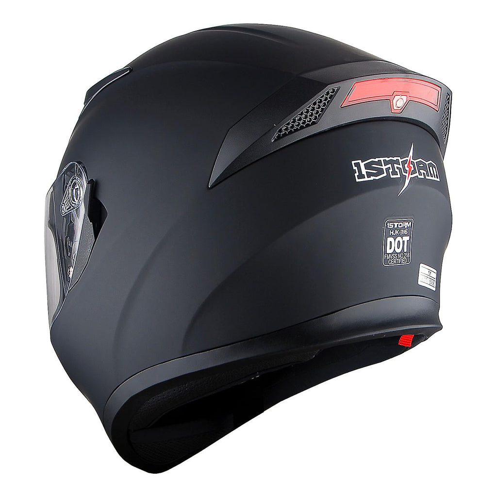 Full Face Motorcycle Helmet with LED Tail Light Matt Black V3705