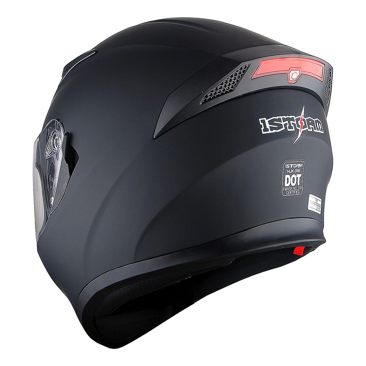 Full Face Motorcycle Helmet with LED Tail Light Matt Black V3705