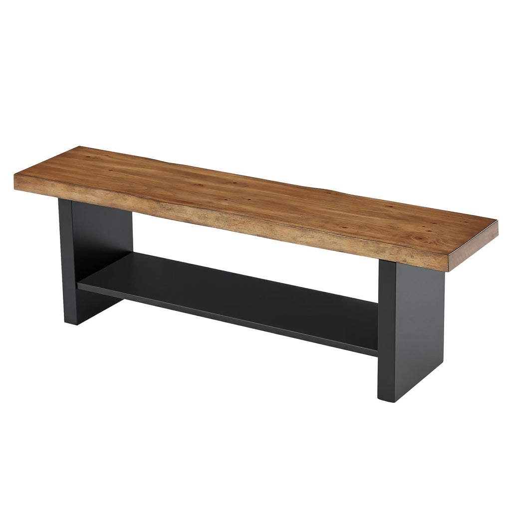55" Solid Wood 2-Tier Shoe Storage Bench E286