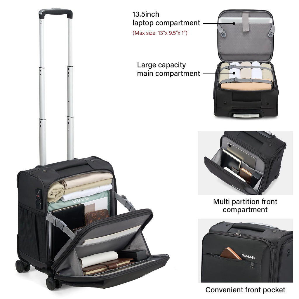 16 Inch Underseat Carry On Luggage with Wheels Dark Gray J8190