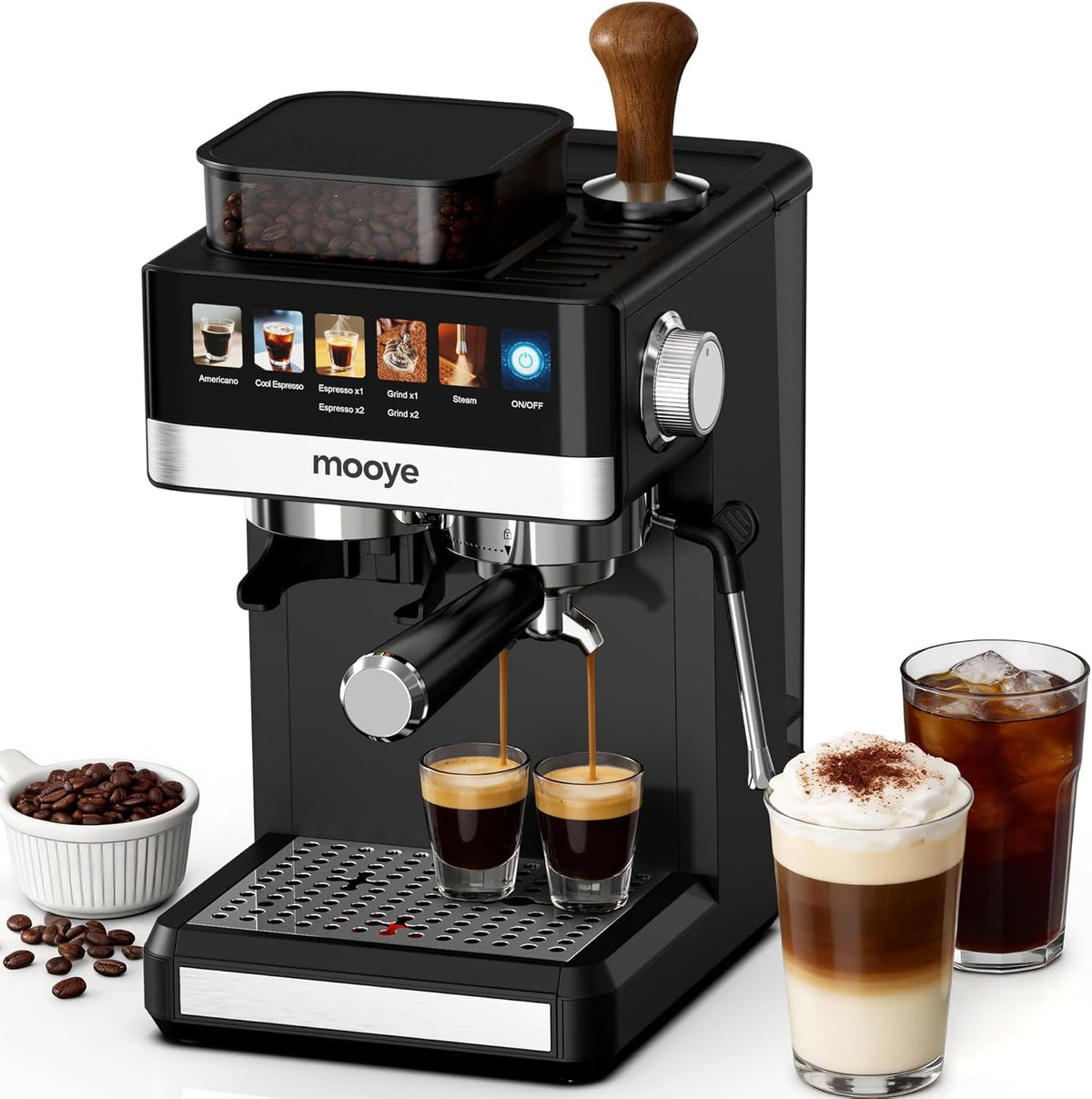 20Bar Compact Espresso Machine with Grinder and Steam Milk Frother W1585
