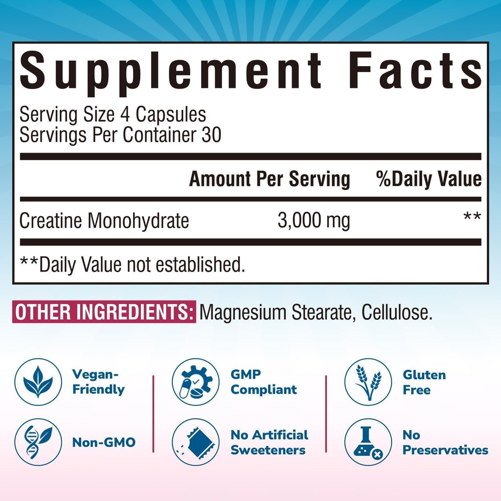 Micronized Creatine Monohydrate 3000 mg 120 Capsules G15308