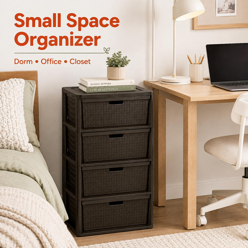 Brown 4 Drawer Plastic Storage Tower H2218