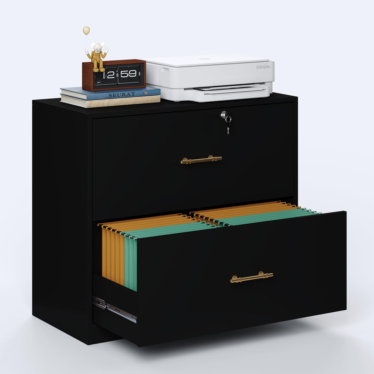 Black 2 Drawer Lateral File Cabinet with Lock U407581