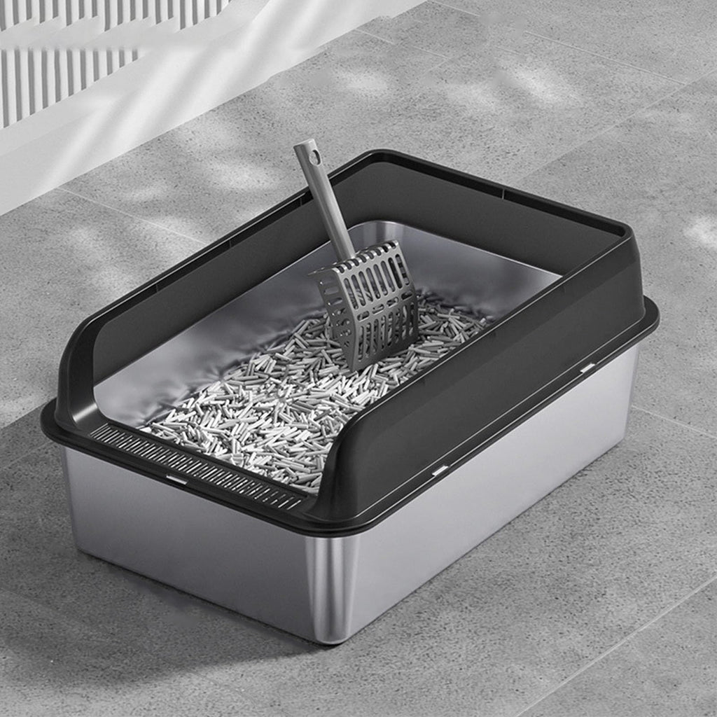 Stainless Steel High Sided Cat Litter Box with Lid Q809847