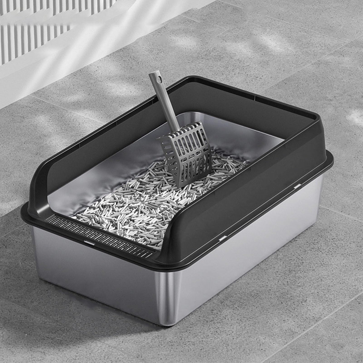 Stainless Steel High Sided Cat Litter Box with Lid Q809847