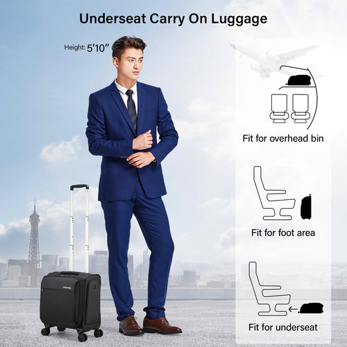16 Inch Underseat Carry On Luggage with Wheels Dark Gray J8190