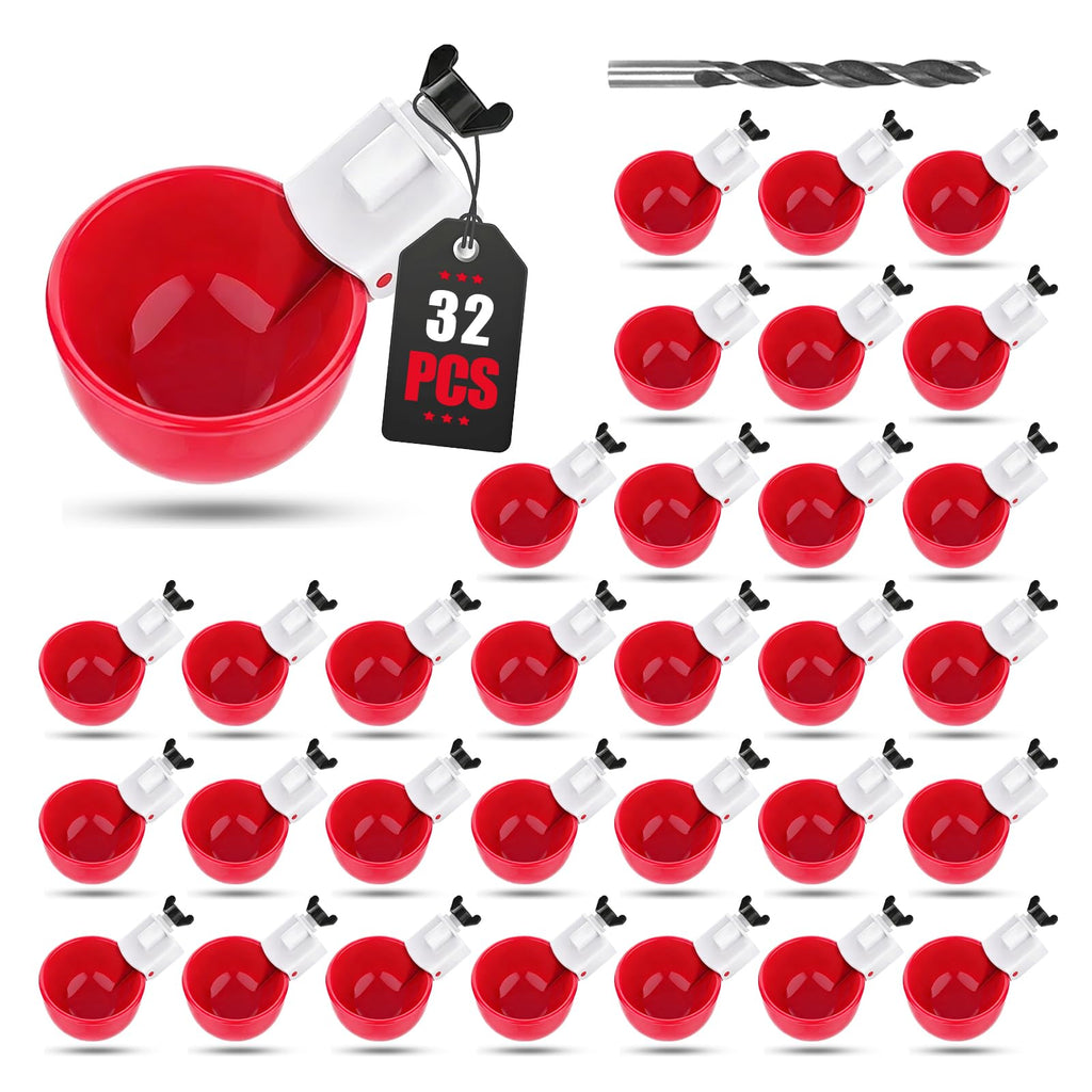 32 Pack Automatic Poultry Waterer Cups with Mounting Hole Opener Z75131