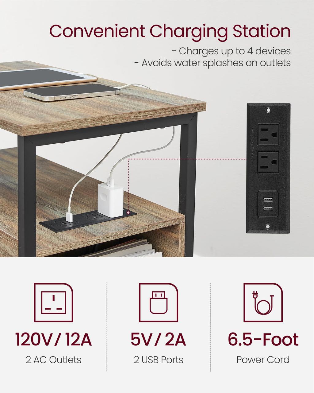 Side End Table with Charging Station P690