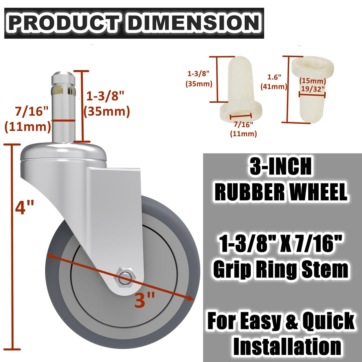 3-Inch Swivel Stem Caster 4 Pack F29517