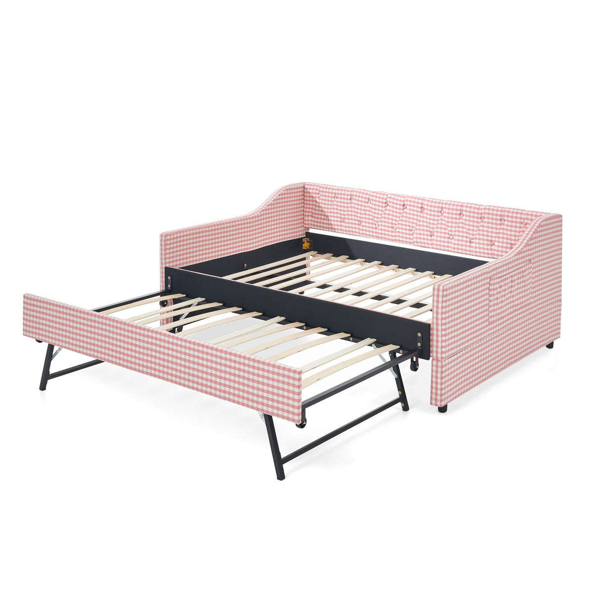 Full Size Upholstered Daybed with Trundle and Side Pocket X65611