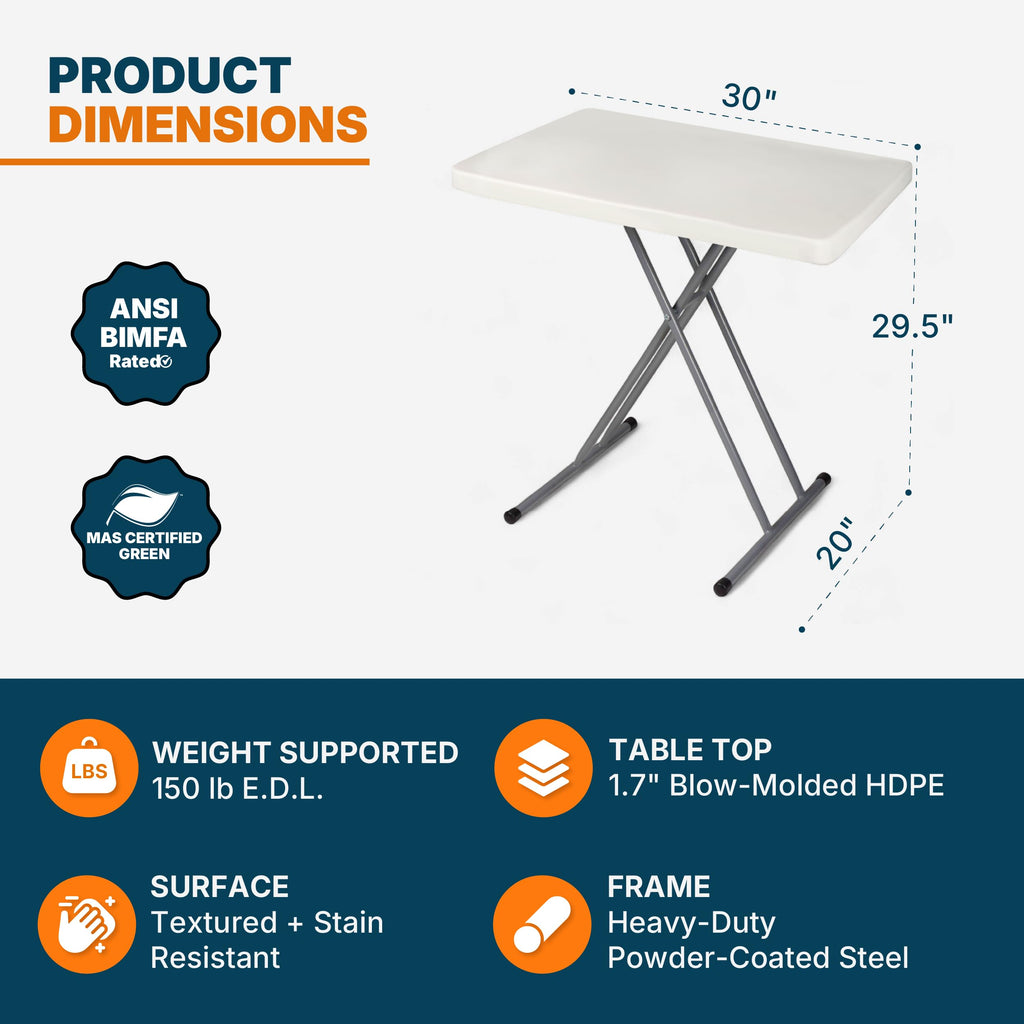 Folding Table 30 x 20 in 6 Positions P301